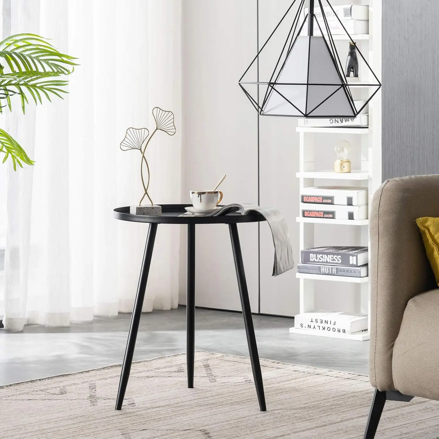 

Apicizon 16"" Round Side Table Set Of 2, Black Metal End Table For Living Room, Bedside, Mid Century Modern Coffee Table Or