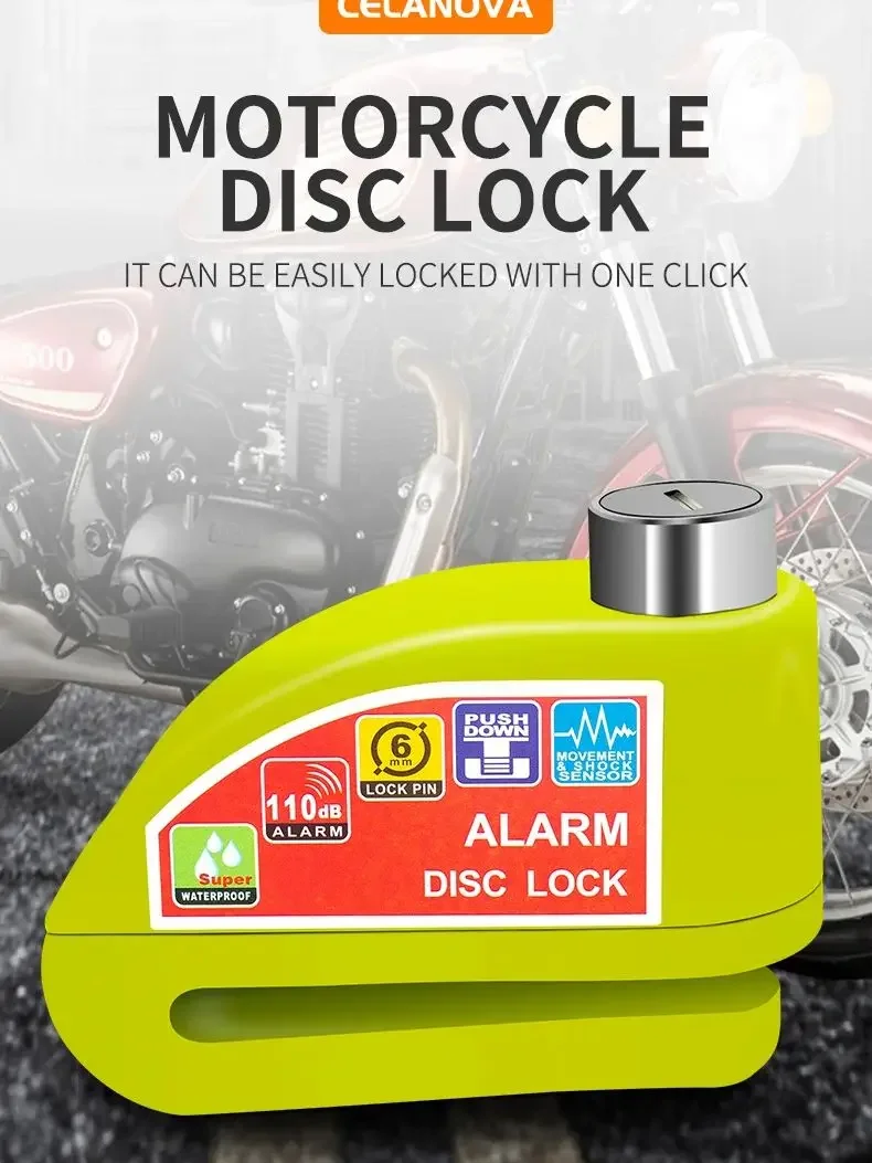 AliExpress NONE Motorcycle Bicycle Lock Alarm Safety Protection Padlock Disc Aluminum Alloy Anti-Theft Reminder Rope Lock Bag Motorcycle Accesso