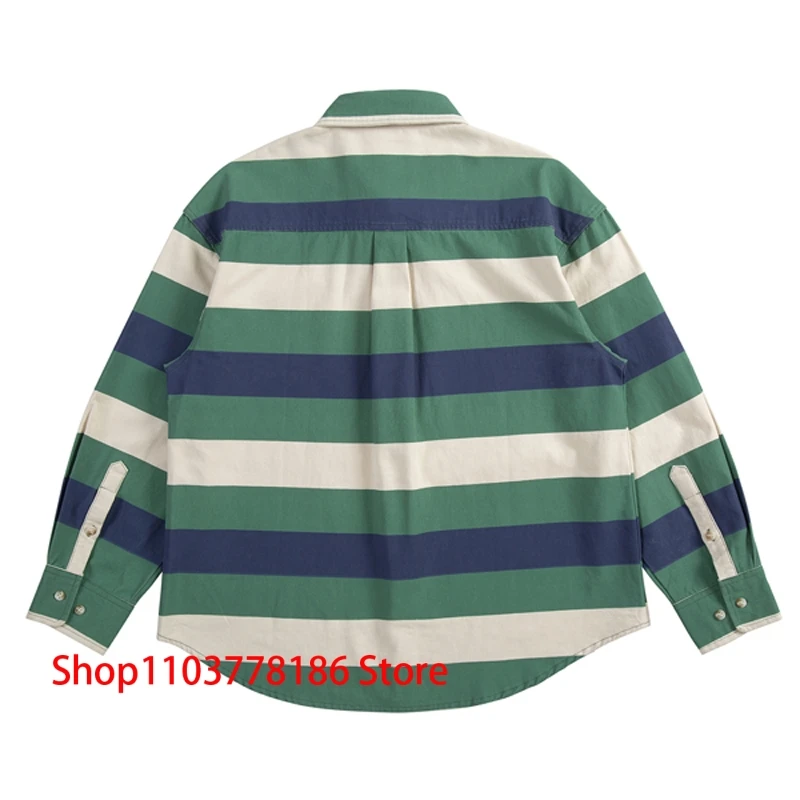 Madness Striped Long Sleeve Shirt Japan Style High Street Trend Top Clothes Men Women Classic Small Logo Neckline Tag MDNS Coat