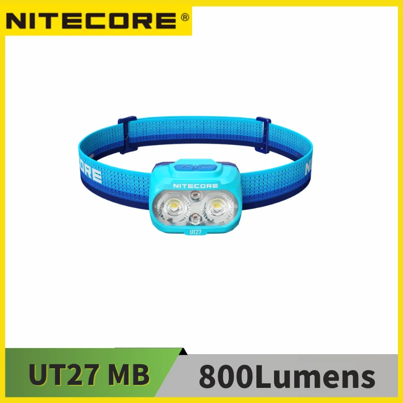 Налобный фонарь NITECORE UT27 MB для трейлраннинга, красное освещение, четыре источника света, 800 люмен, аккумулятор HLB1500 Li-ion.