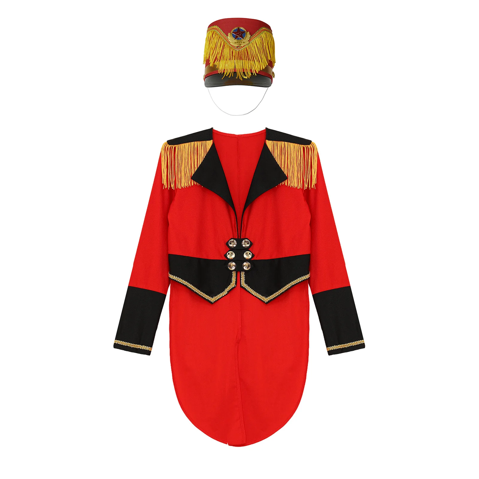 Kids Girls Boys Circus Ringmaster Costume Long Sleeve Fringe Tailcoat Magician Lion Tamer Halloween Cosplay Fancy Dress Up