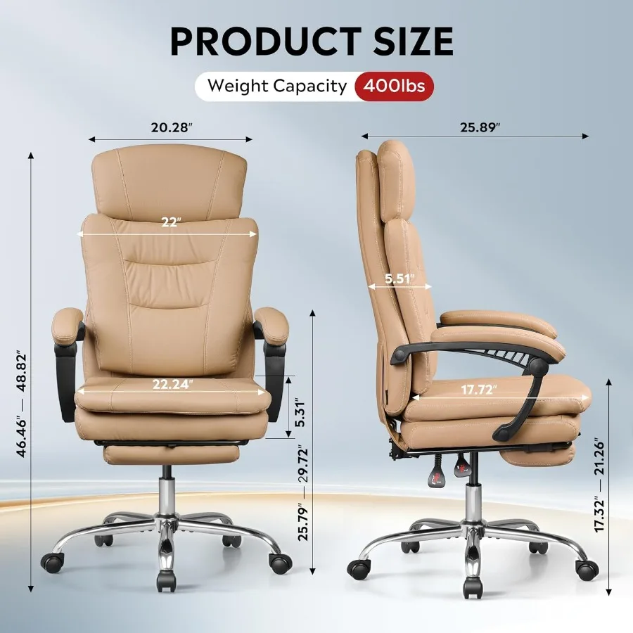 كرسي مكتب منزلي من الجلد التنفيذي مع مسند للقدمين وظهر مرتفع وكرسي مكتب مريح كبير وطويل مع مقاس L #3