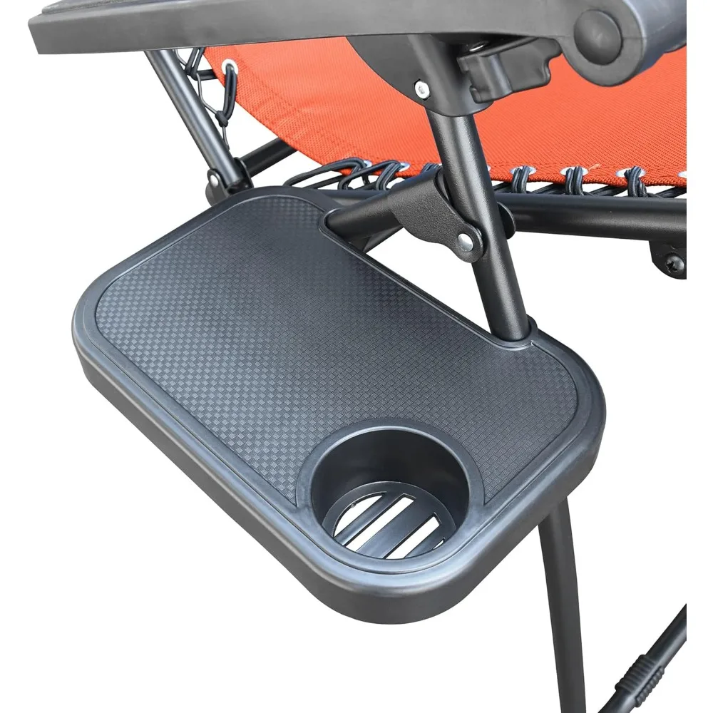 Cadeira grande de gravidade zero com guarda-sol e bandeja para bebidas, laranja