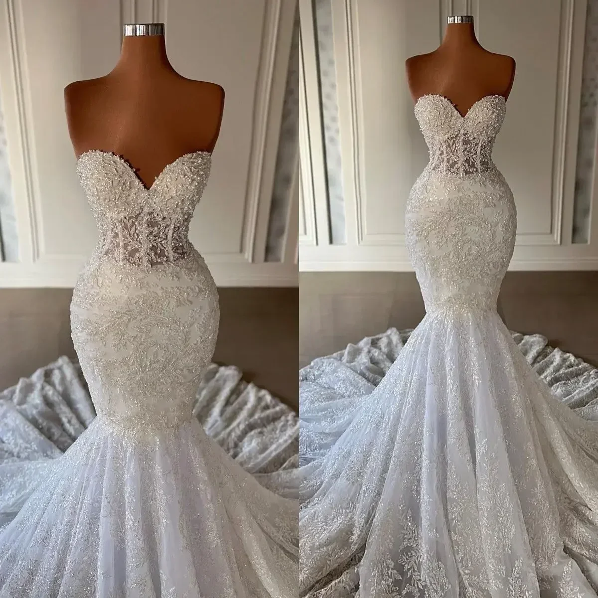 Maßgeschneiderte, hübsche Brautkleider im Meerjungfrauen-Stil mit Spitze und Schleppe, Vestido De Novia 2023, elegante Brautkleider für Hochzeiten