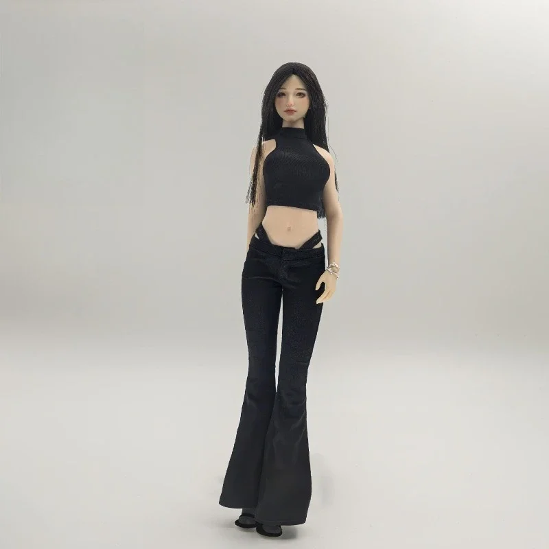 1/6 Maßstab, schwarzes, verführerisches Outfit für weibliche Figuren: Oberteil mit freiem Schulterbereich und Hose, Kleidungsset für 12-Zoll-Soldaten-Actionfiguren, zur Dekoration von Szenen. – Detail 3