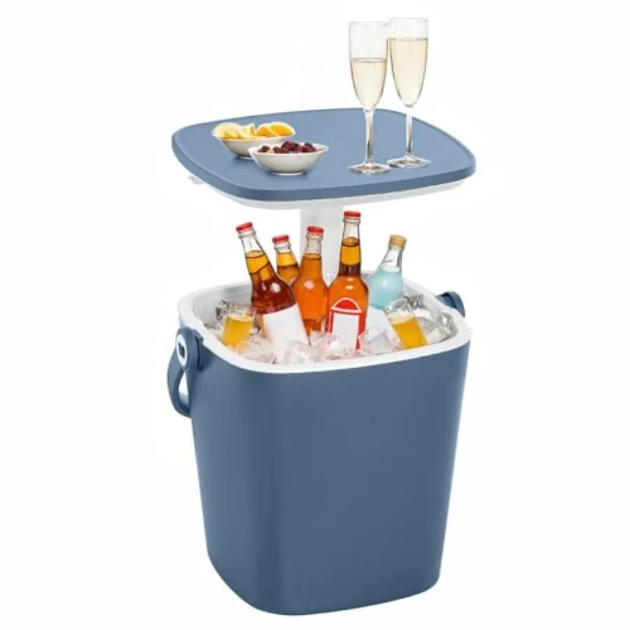 

Outdoor Cool Bar Table Portable Cooler Side Table with Handle Bottle Opener and Lift Top Lid 3-in-1 Cocktail Coffee Table Sturd