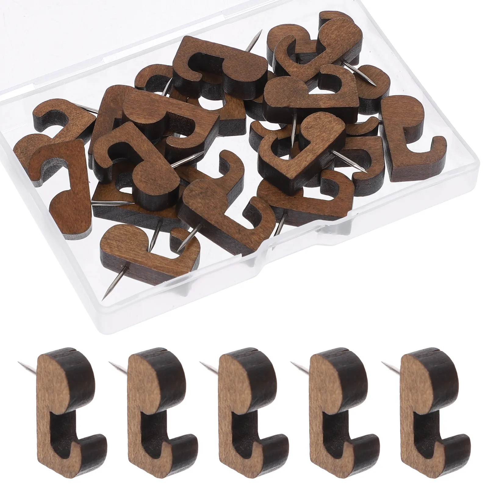 20Pcs Wooden Picture Hanging Hooks Push Pin Style Metal Needle Decorative Thumb Tacks for Cork Board Wall Photo Display