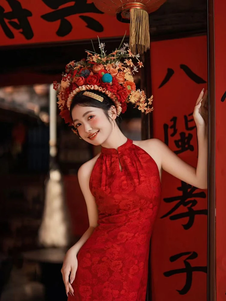 Vermelho chinês sle manhã robe casamento dr scela qipao dr para noiva cerimônia de beber casamento verão novo chinês sle