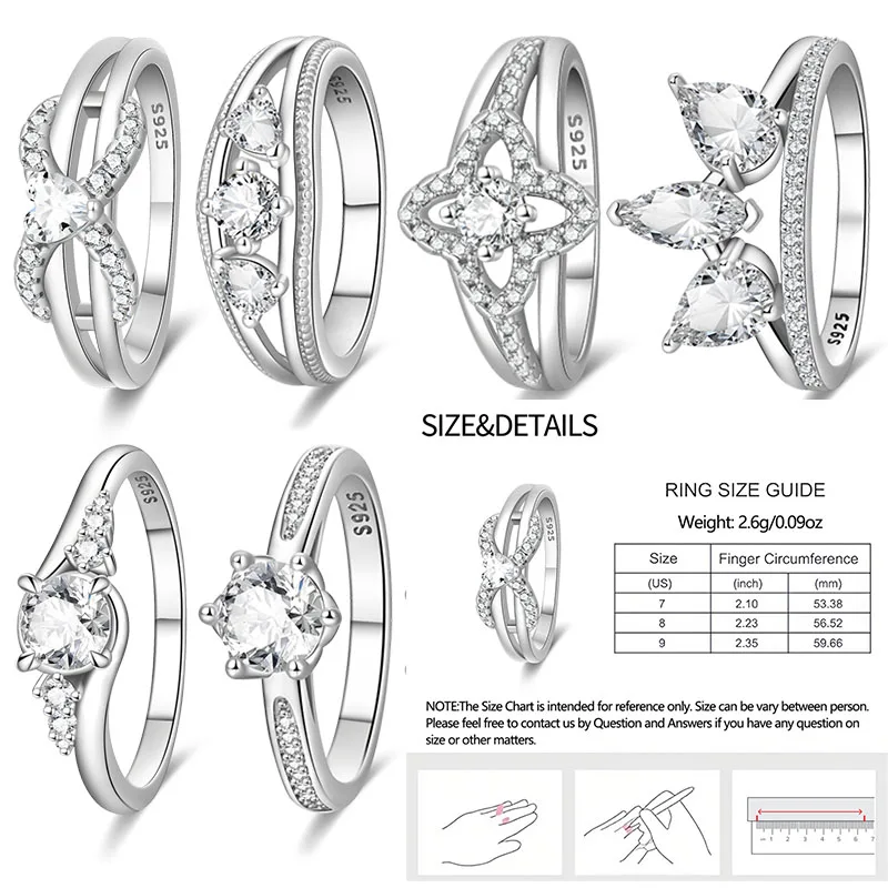 

S925 Стерлингового Серебра Сверкающий Четырехлистный Цветок Закрытое Кольцо для Женщин Кольцо На Палец Индивидуальные Ювелирные Изделия Вечеринка Модные Подарки