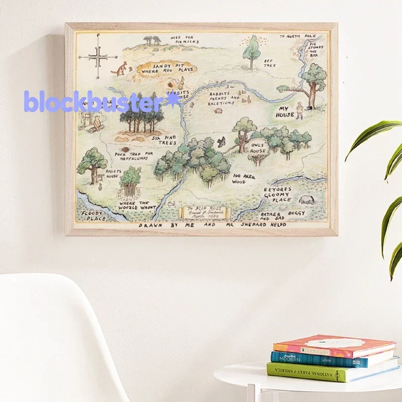 Mapa de 100 Acre Wood, Impresión de Letrero, Arte Clásico de Winnie the Pooh para Pared de Cuarto Infantil, Cuadro en Lienzo,