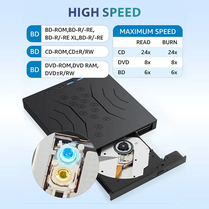 Imagem -02 - Óptica Blu-ray Externa Usb 3.0 Tipo-c Portátil bd cd Dvd Player Leitor para Laptop pc Windows Mac 7-em Unidade