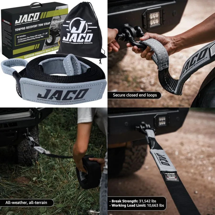 

4X4 Recovery Tow Strap - 3 inch x 30 ft | Off Road Towing Rope (31,542 lbs) Rated at 31,542 lbs break strength with a 10,663 lbs working load limit, this heavy-duty tow strap provides the power you need for reliable vehicle recovery.