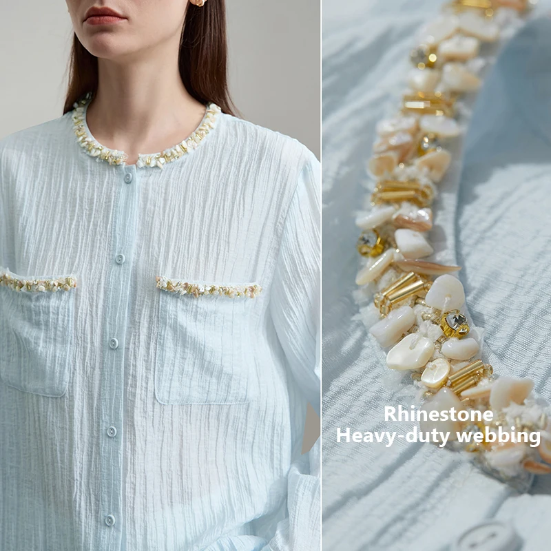 AMII Women's Shirt 2025 Autumn New Elegant Versatile Women's Blouse Pockets O-Neck Loose Long Sleeves Casual Ladies Tops12543146
