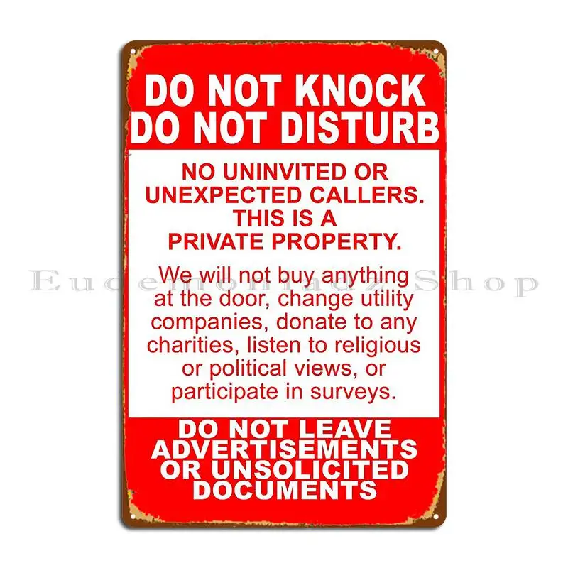 No golpees, no molestar, propiedad privada, sin solicitar, placa de Metal, póster de pared de diseñador, cartel de estaño personalizado para Club