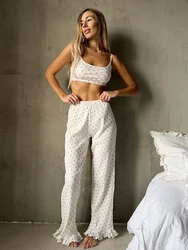 Marthaqiqi-Terno de pijamas com cinta espaguete para senhoras, regatas, top crop, calças nightie, conjunto de camisolas, sleepwear sexy