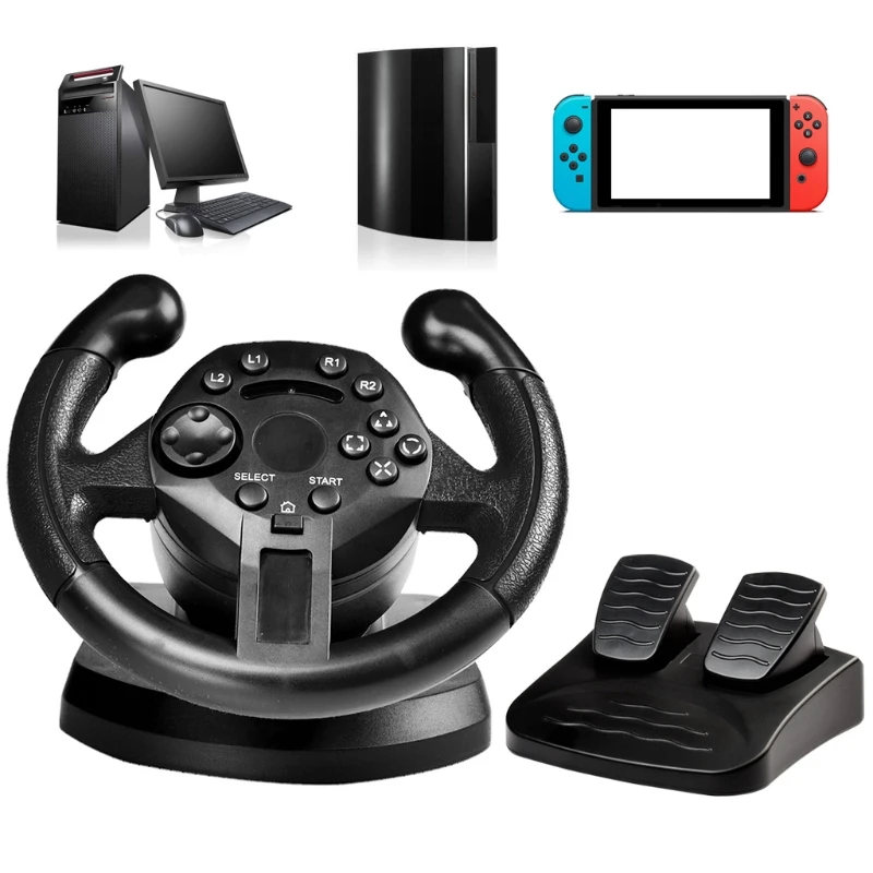 Racing Steering Wheel For PS3/PC Switch Game Steering Wheel Vibration Joysticks Remote Controller Wheels Drive With footbrake