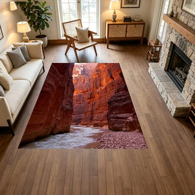 Red Rock Canyon River Landscape Carpet Flooring, Natural Scenery Non-Slip Area Rug for Living Room Bedroom Home Decor
