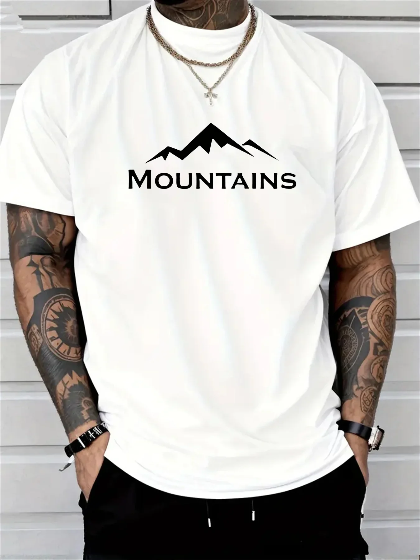 

Men's clothing: Round-neck breathable T-shirt, simple print, fashionable outdoor casual, running, sports, pure cottonsummer wear