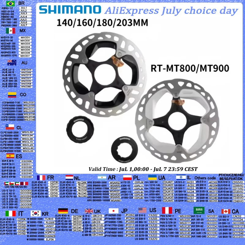 Rotor de disco de bloqueo central Shimano XTR RT MT900 DEORE XT SLX MT800 RT CL800 CL900 RT70 Rotor de disco de freno hidráulico Dura Ace para bicicleta