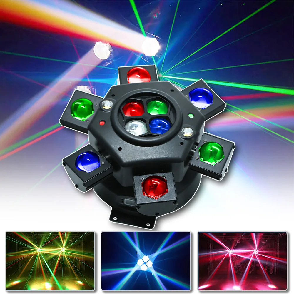 

LED 10x10w RGBW Beam 6 Arms With RG Laser Moving Head Party Decoration Dj Disco Wedding Christmas Indoor DMX Control Stage Light