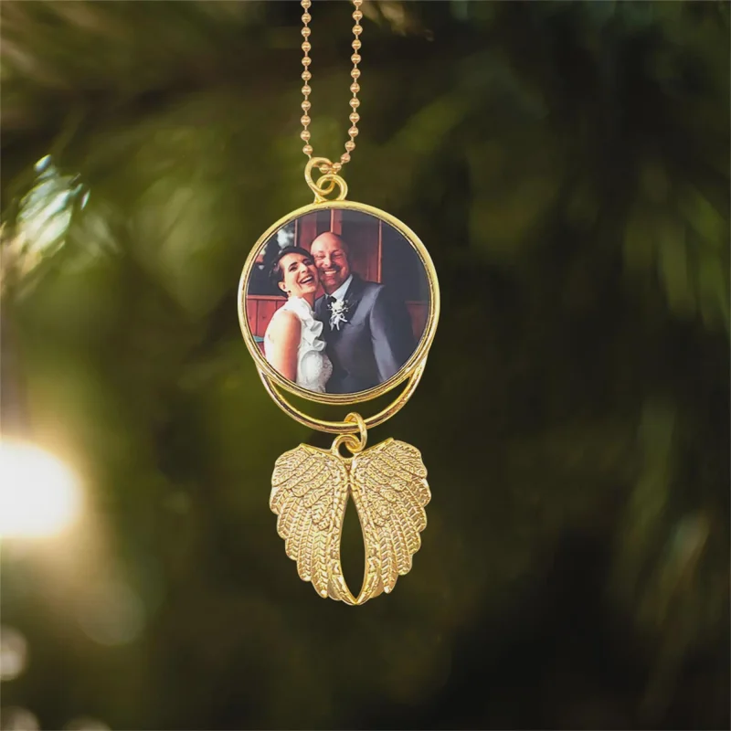 Custom Rear View Mirror Charm,Custom Photo Angel Wing Memorial Hanging Charm,Memorial Guardian Angel,Remembrance Gift - view 6