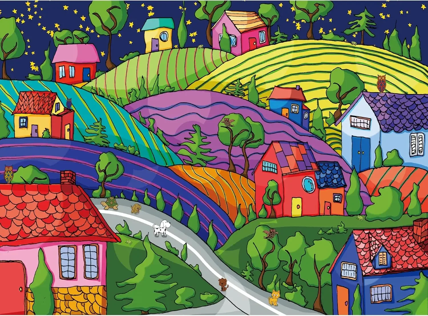 

520/500/300 Pieces Wooden Puzzle for Village Under The Stars Jigsaw Puzzles for Challenging Family Activity Games Party Gift