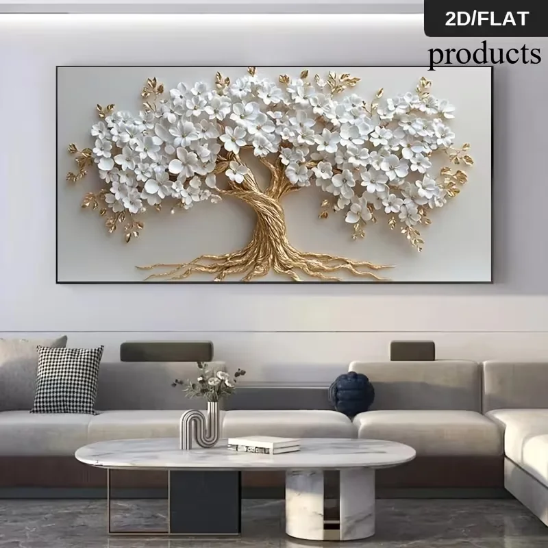 2D Flat, Frameless Modern Abstract White Canvas Art - Large Size Wall Decoration Suitable for Living Rooms, Bedrooms, O