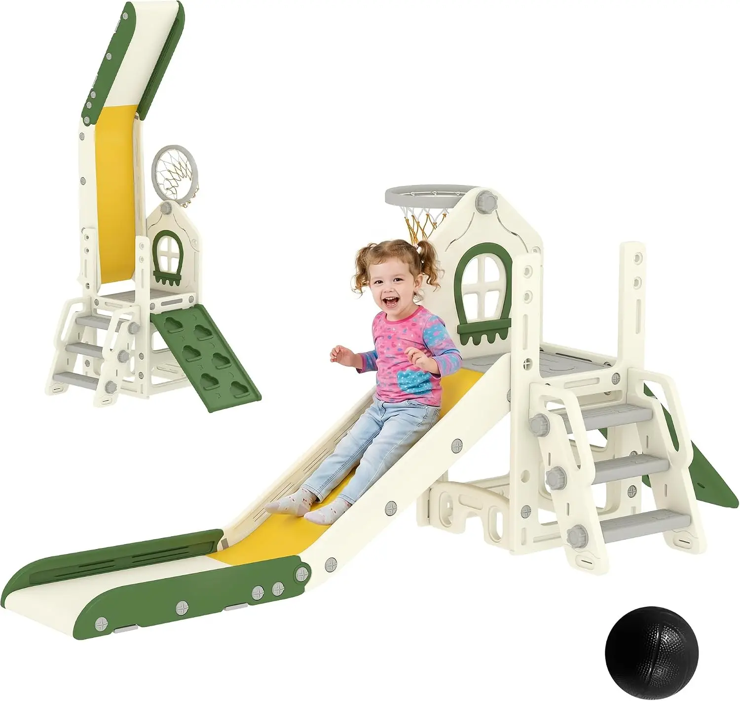 Toddler Slide Foldable 5 in 1 with Climber 1-3 Years Old Cream White