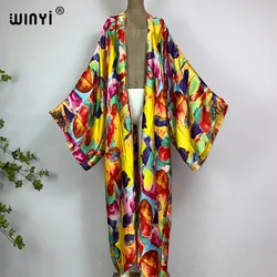 WINYI-kimono bohemio con estampado de pintura al óleo, ropa de playa elegante, cárdigan sexy, traje de baño suelto para vacaciones, vestido de noche abaya