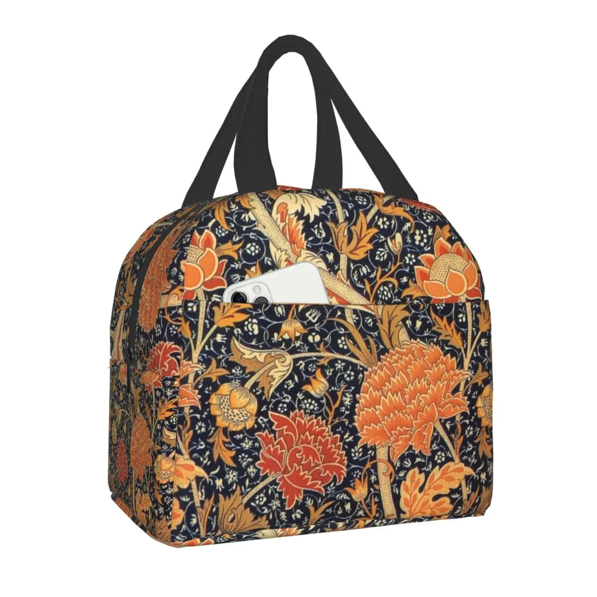 William Morris Floral Textile Print Thermal Insulated Lunch Bag Women Portable Lunch Box for Kids School Multifunction Food Bags