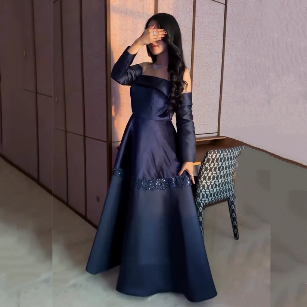 

Customized Grace Sequined Off-the-shoulder A-line Long Dresses Formal Evening Dress Bespoke Occasion Elegant Homecoming Party