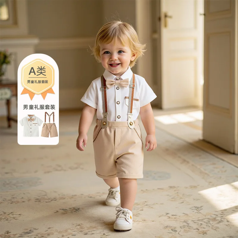 

Children's Clothing 2025 Summer New Niche Design Boys' Solid Color Dress Set British Style Boys' Gentleman Performance Suit