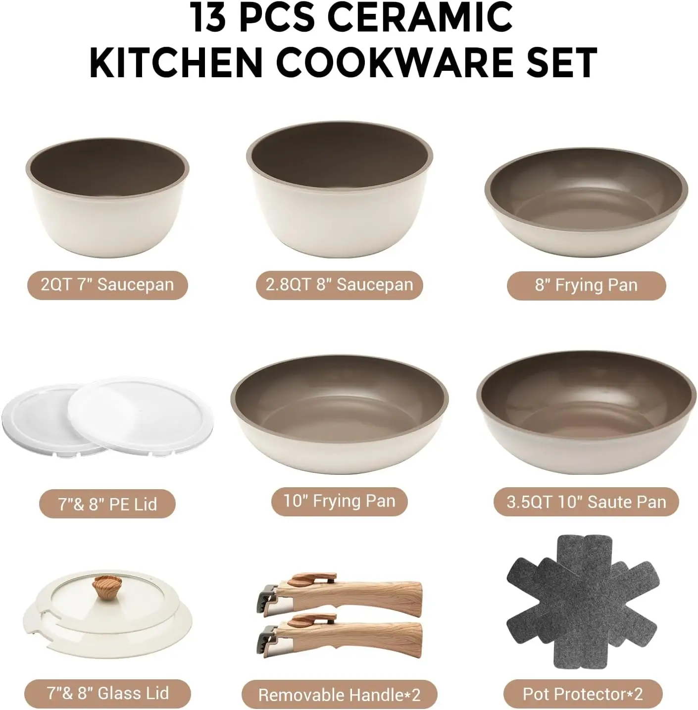 Zhang Xiao Quan Since 1628 Pots And Pans Set Non Stick, White Pots And Pans Set, 13Pcs Aluminium Oven Safe Cookware Set,