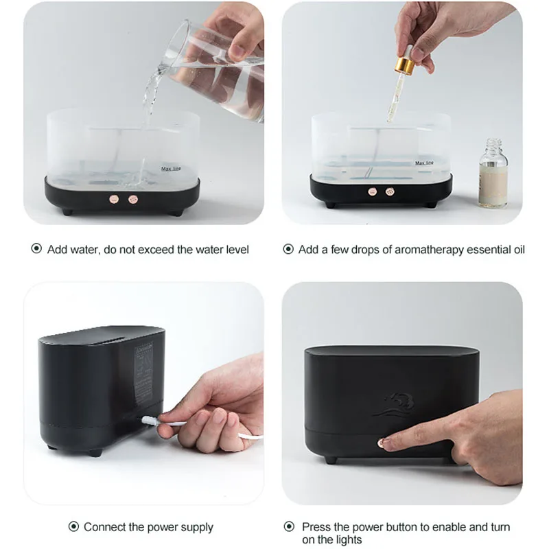 225ML USB Charge Aroma Diffuser Air Humidifier Cool Mist Maker Fogger Led Essential Oil Flame Lamp Diffusor Power-off Protection