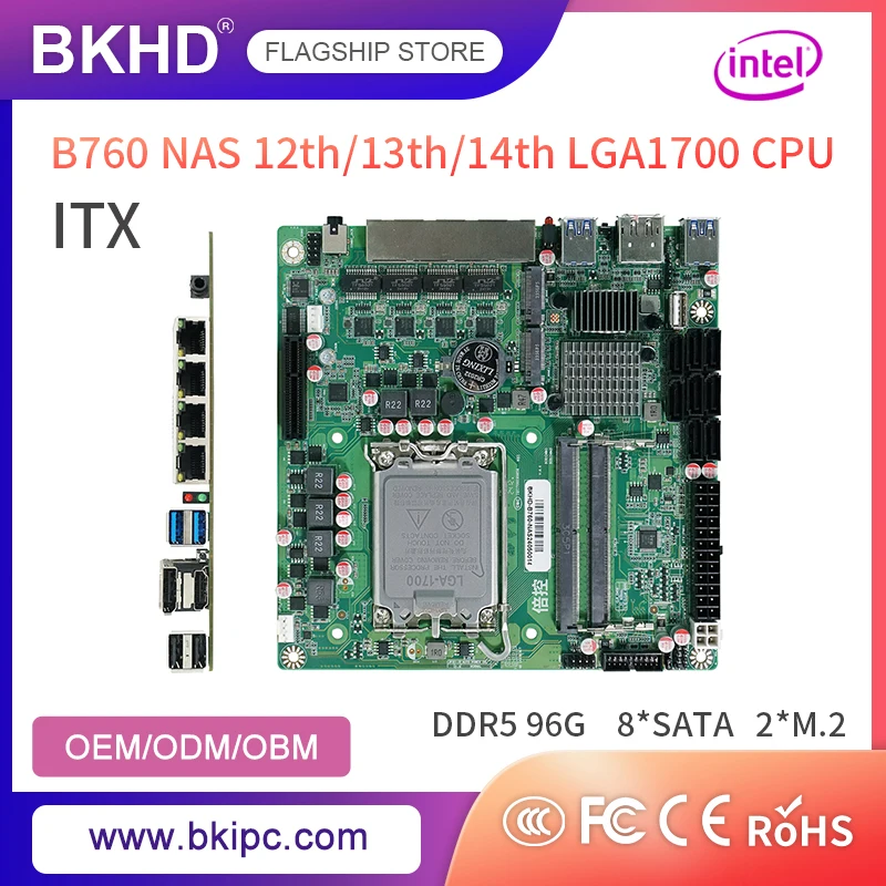 BKHD B760 Na Placa-mãe Demônio, Adequado para Servidor de Firewall NAS, TrueNAS, OMV, ESXi, 4x2.5G, 8x SATA, 2xSATA, LGA1700, 4x2.5G, 1x SATA