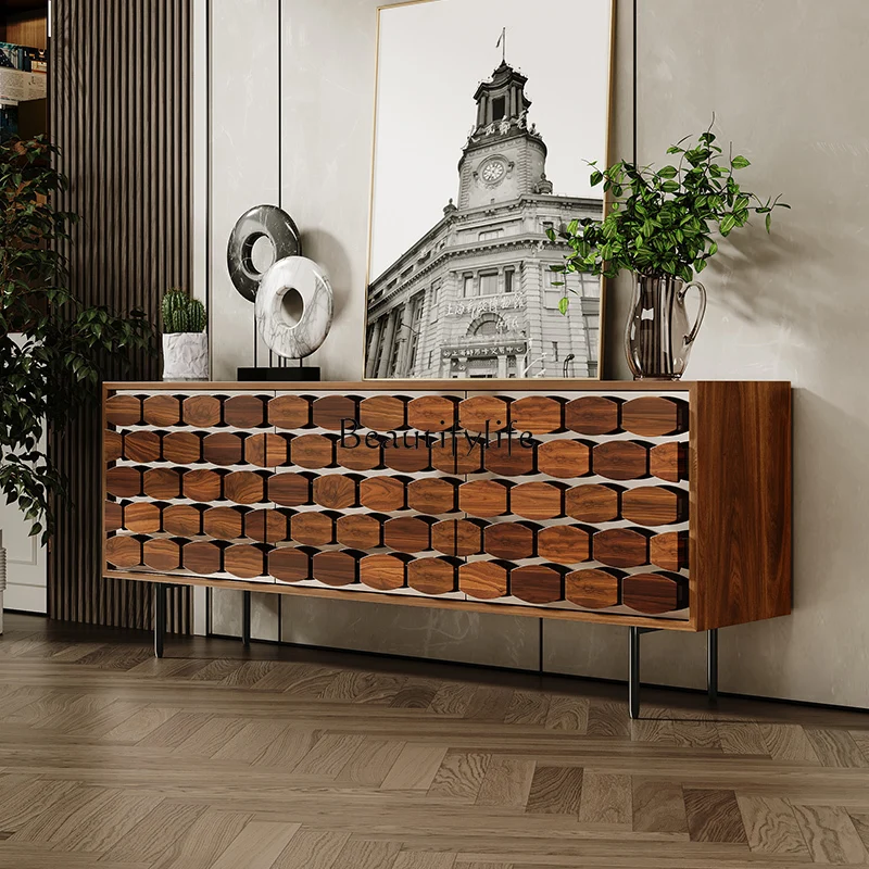 خزانة جانبية لتناول الطعام من خشب الجوز في العصور الوسطى، ونحت الخشب الصلب، وخزانة تخزين جدارية لغرفة المعيشة #2