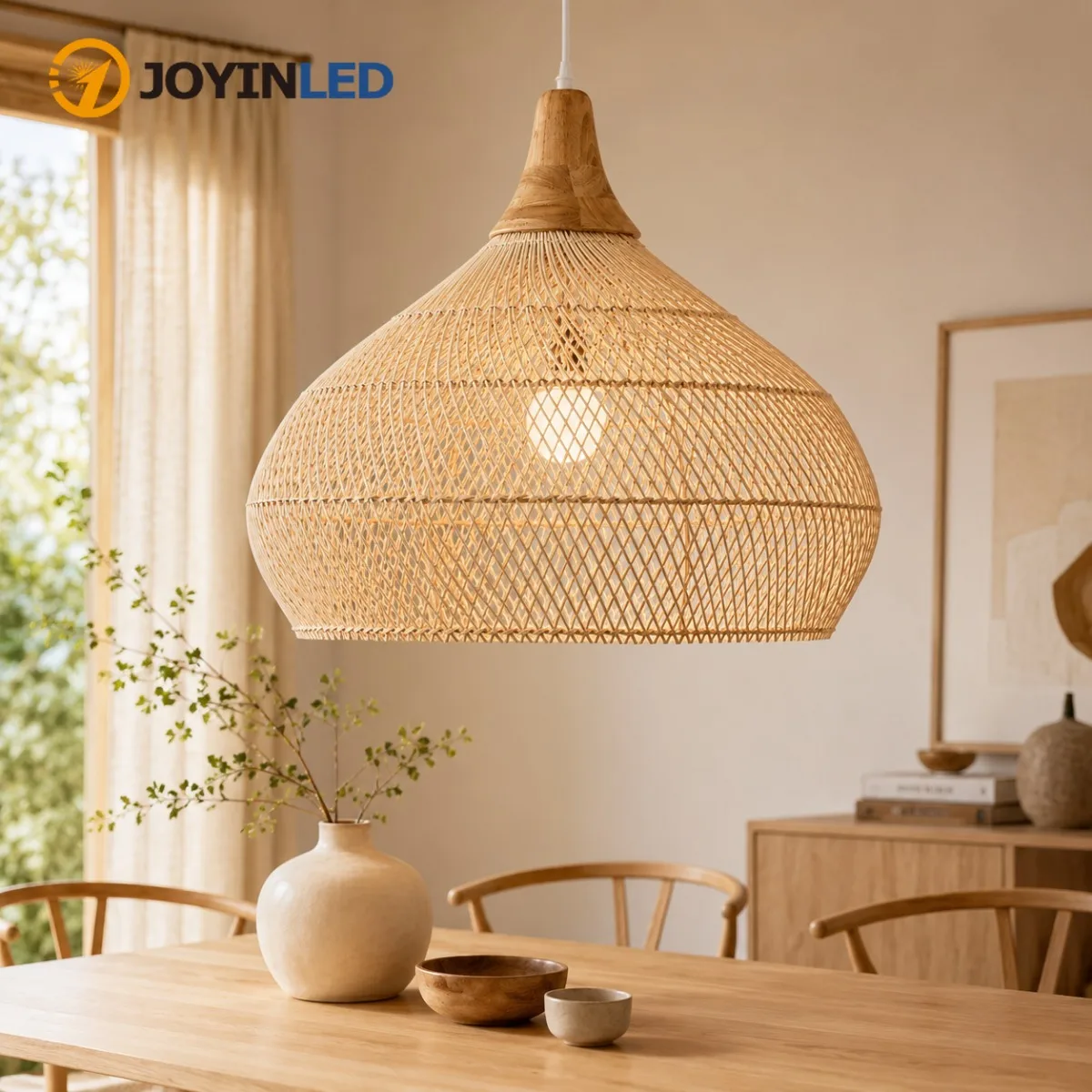 JOYINLED 40/50CM Rattan Pendant Light Wabi Sabi Japanese Style Rattan Hanging Lamp LED Ceiling Light for Dining Room Living Room