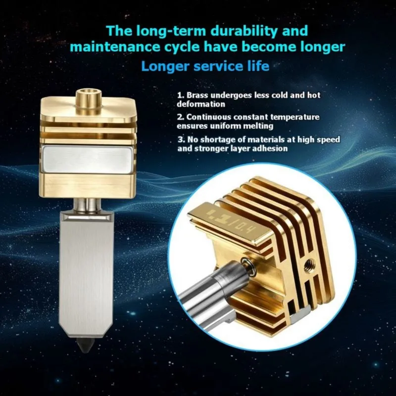 Nozzle for P2S X2D Brass Removable Hardened Steel 0.4mm Hotend for H2D H2C H2S 3D Printer Accessories [No.3 Elnic]