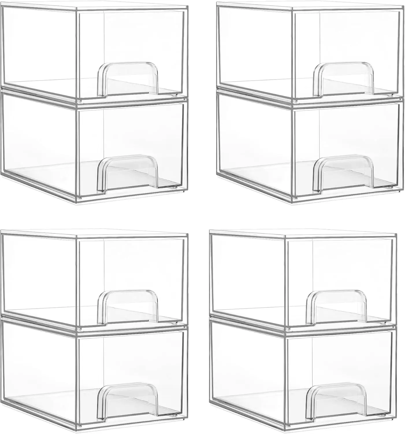 

8 Pack Small Clear Stackable Storage Drawers,Acrylic Bathroom Makeup Organizer,Plastic Storage Bins For Vanity, Undersin