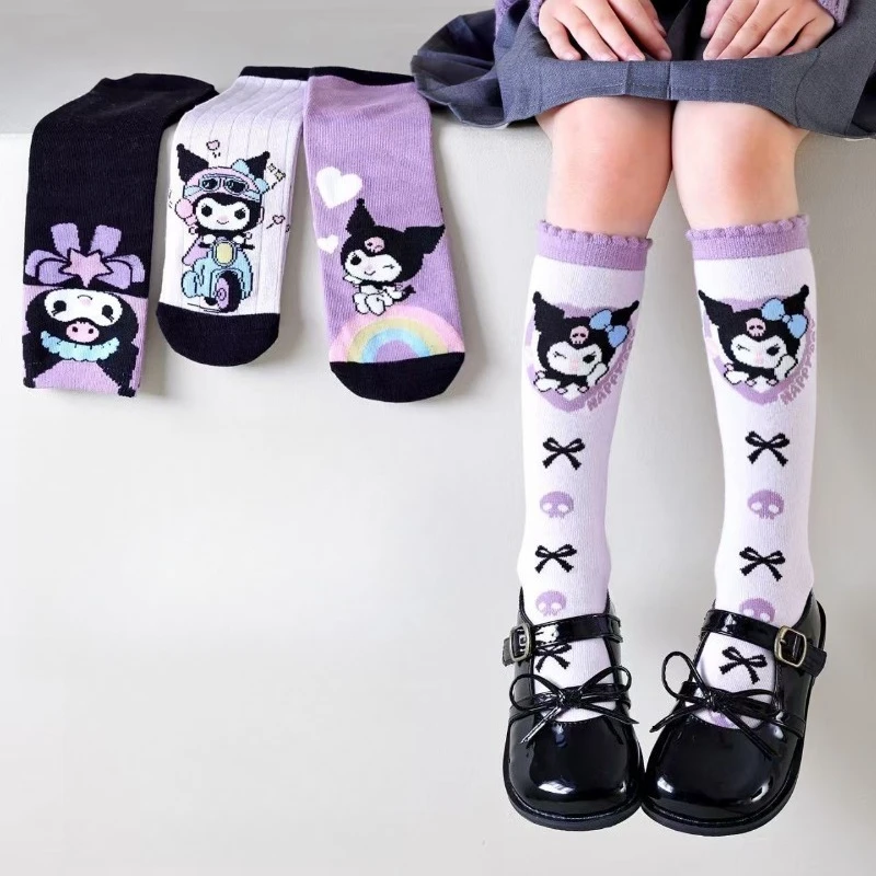 4Pcs Kuromi Socks Set Sanrio Characters My Melody Cinnamoroll Anime Cosplay Costume for Kids Girls Knee High Stockings Gift