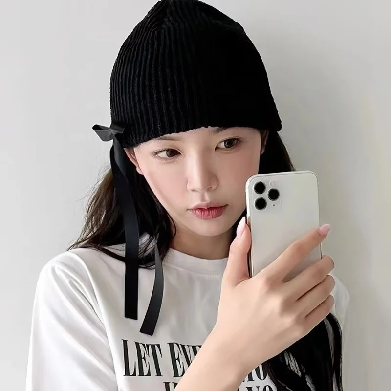 Light Luxury Fashion Boutique Autumn and Winter Ribbon Bow Cashmere Knitted Hat Warm Comfortable Breathable Exquisite Everything