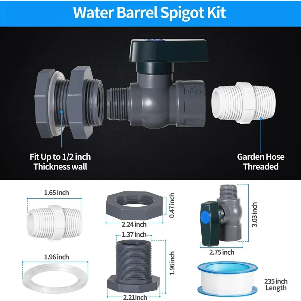 1 Set Connector Drain Adapter with Inner Connection for Garden, Rain Barre, Garden Tool Supplies PVC Water Barrel Spigot Kit