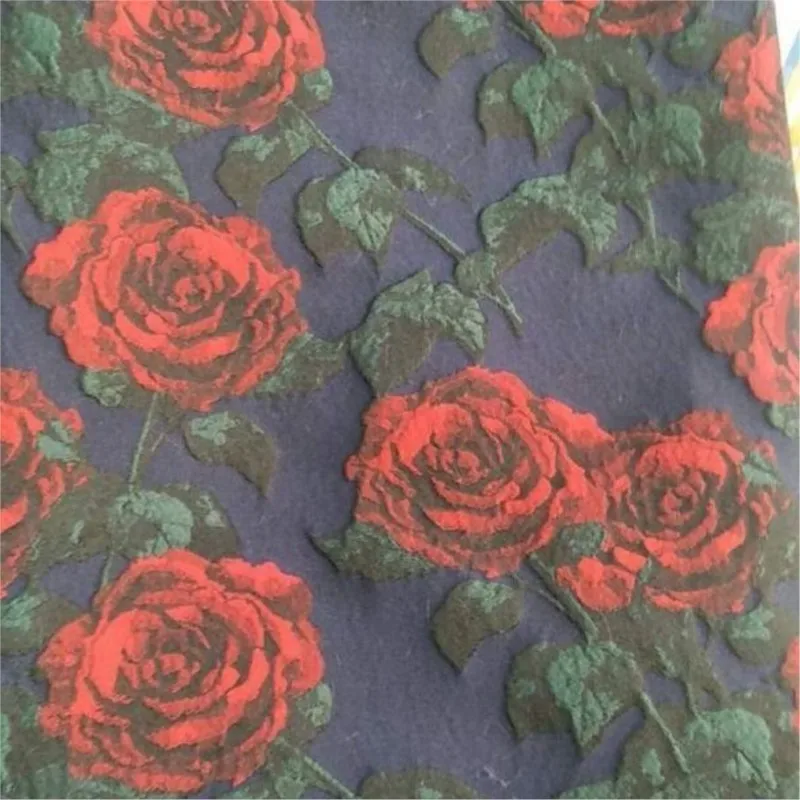 Elegant cheongsam dress fabric with embossed and concave-convex three-dimensional plant flower jacquard