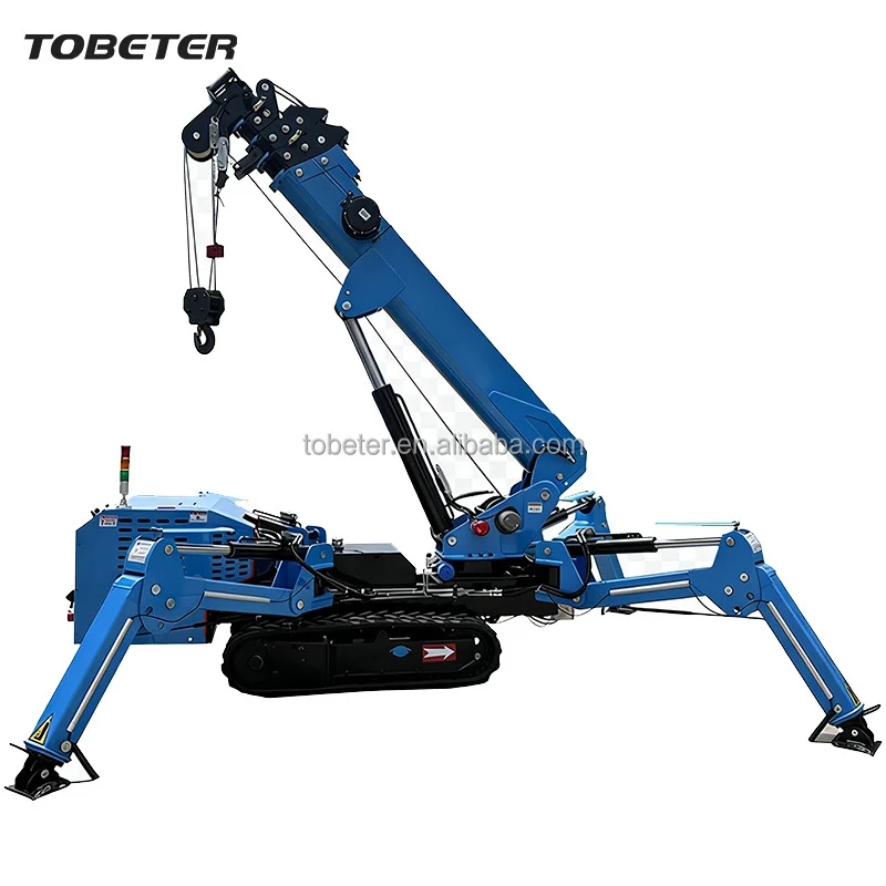 TOBETER Kubota Engine Telescopic Boom Crawler Crane 3ton Diesel All-Terrain Spider Crane Robust Rubber Track Maximum Lifting 10m
