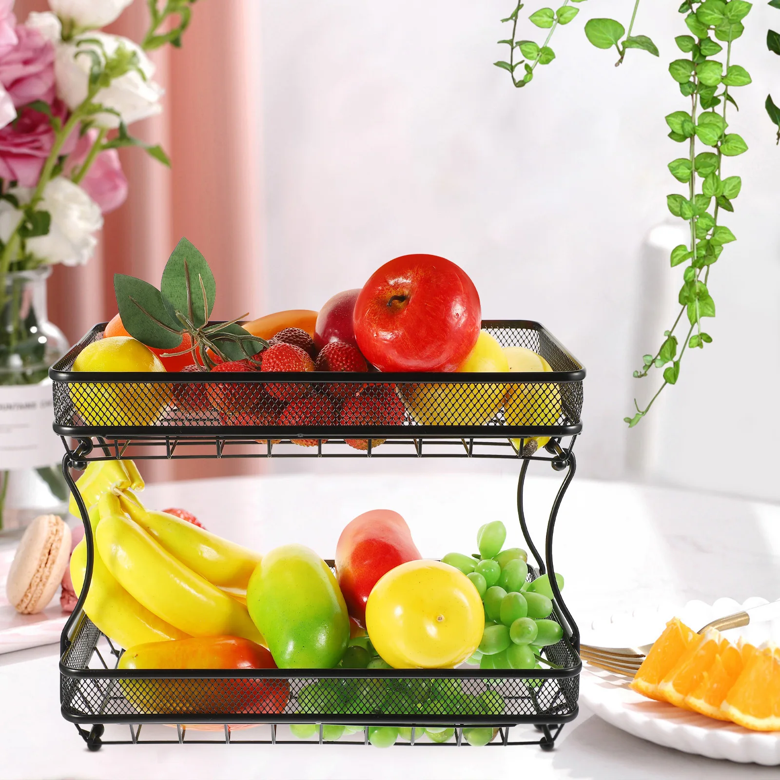 

Fruit Basket Kitchen Countertop 2 Tier Detachable Wire Wire Storage Basket Multipurpose Fruits Storage Tray Snacks Serving Tray