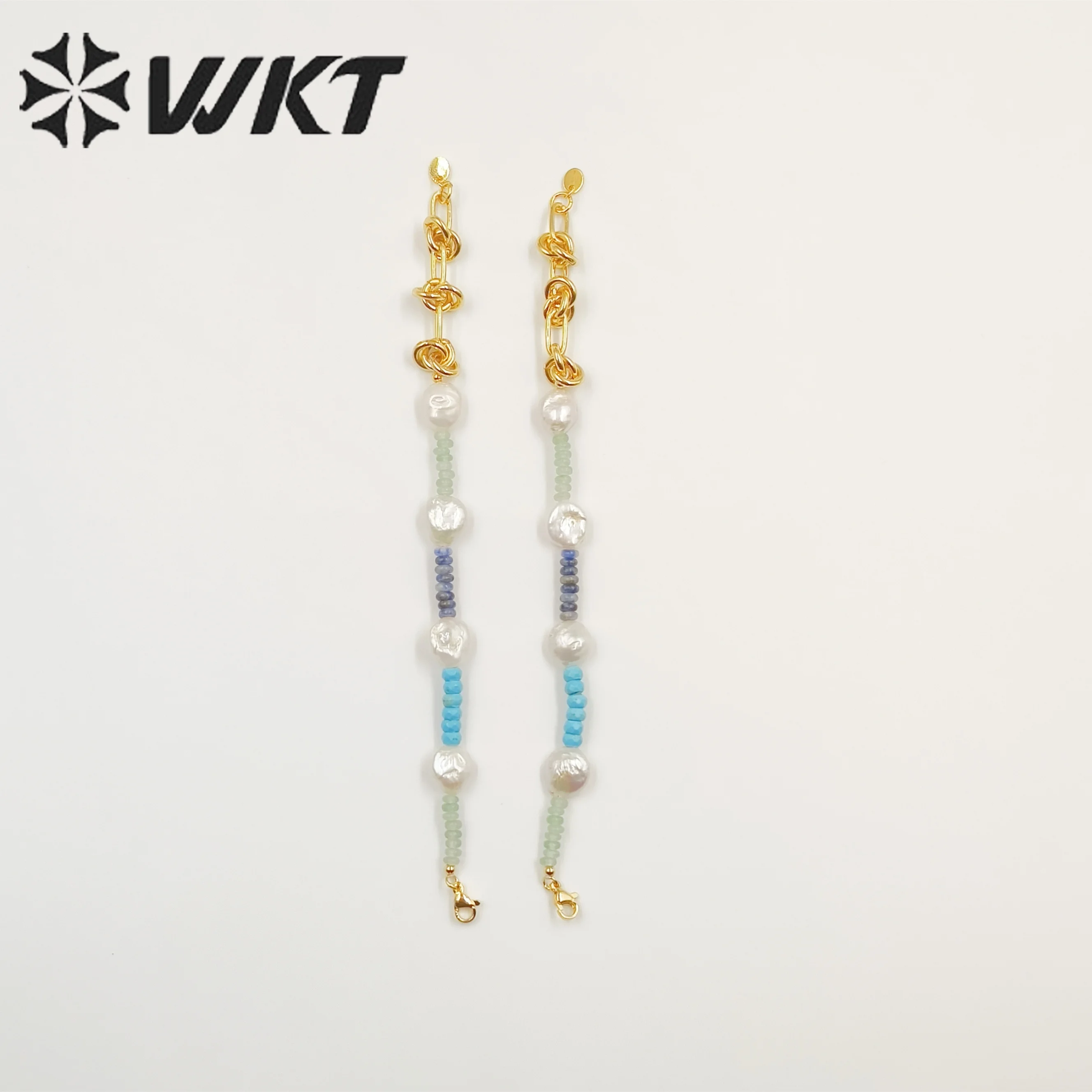 

WT-MPB096 новейшая золотая латунная цепочка, смесь каменных бусин, браслет, модные жемчужные бусины, каменный женский браслет в подарок, браслет