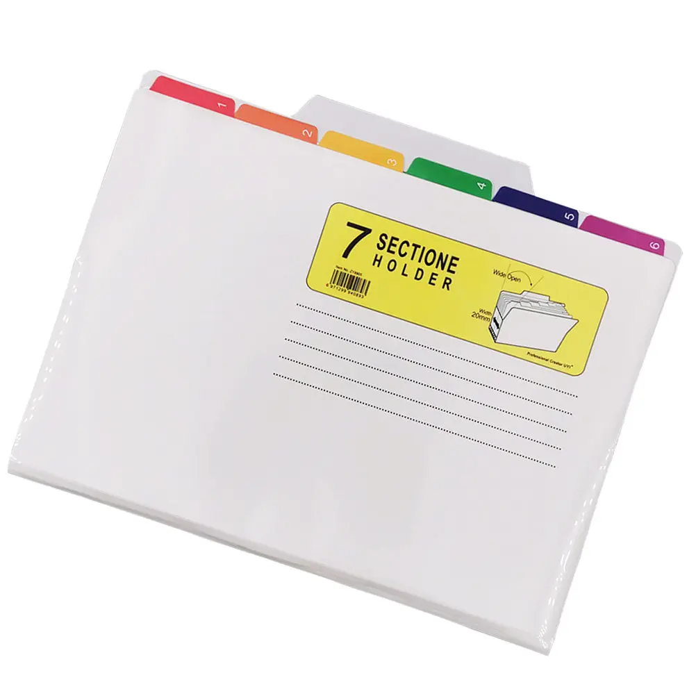 

1Pcs 7-Section Waterproof PP Plastic File Folder for Office Study Home Use Document Organizer Paper Classification Folder Report