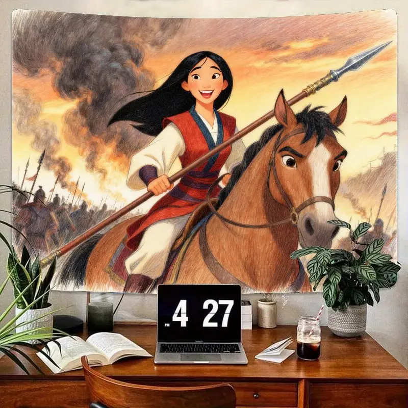 

1PC Disney Mulan Warrior Tapestry, Epic Horse Battle Wall Art, Polyester Wall Hanging for Room Decor Gift for Mulan Fans