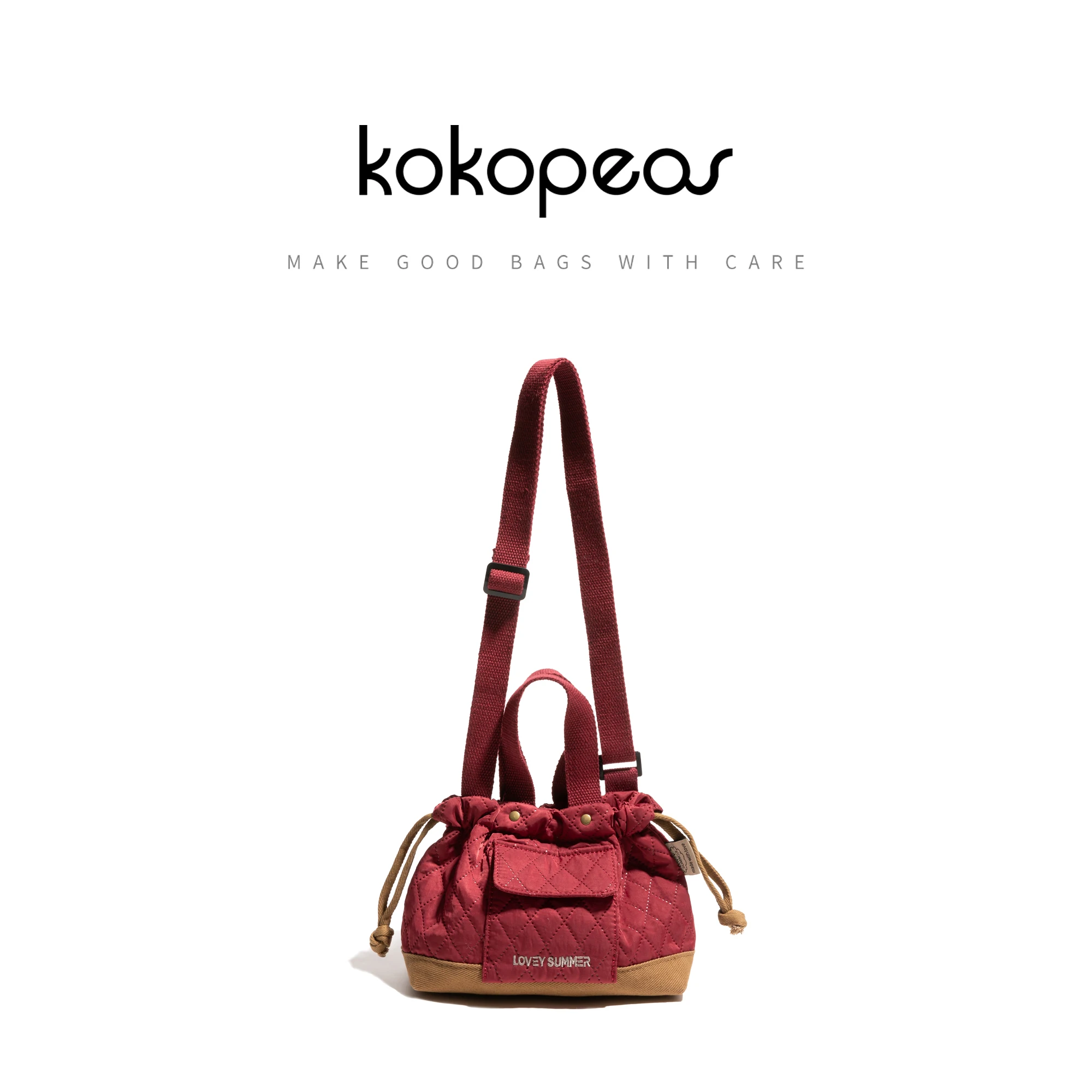 

KOKOPEAS Retro Drawstring Design Bucket Handbag Diamond Lattice Simple Casual Crossbody Shopping Purse For Female Fashion Pouch