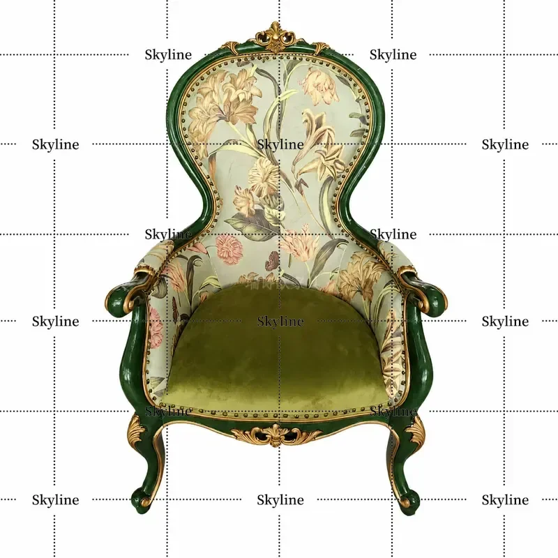 for American Classical Flannel Painted Green Tiger Chair All Solid Wood Single Retro Art Leisure Sofa Chair